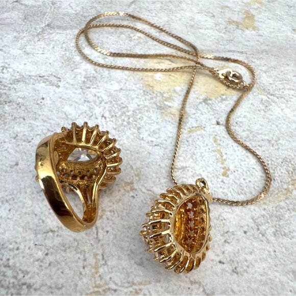 Vintage Pear Shaped Jewelry Set Ring Size 6.75 and Necklace Gift 14K HGE LIND - Picture 5 of 7